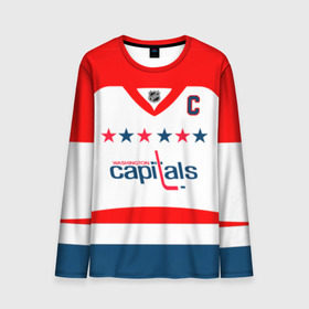 Мужской лонгслив 3D с принтом Ovechkin Washington Capitals White в Санкт-Петербурге, 100% полиэстер | длинные рукава, круглый вырез горловины, полуприлегающий силуэт | Тематика изображения на принте: овечкин | ови