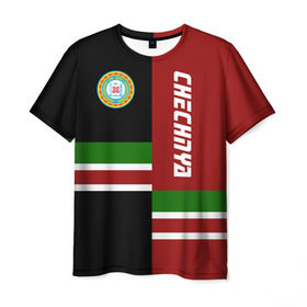 Мужская футболка 3D с принтом CHECHNYA (Чечня) в Санкт-Петербурге, 100% полиэфир | прямой крой, круглый вырез горловины, длина до линии бедер | Тематика изображения на принте: chechnya | грозный | кавказ | кавказец | кадыров | республика | северный | флаг | чех | чечен | чеченец | чеченка | чеченская | чечня