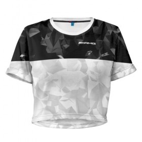 Женская футболка 3D укороченная с принтом AMG SPORT в Санкт-Петербурге, 100% полиэстер | круглая горловина, длина футболки до линии талии, рукава с отворотами | 
