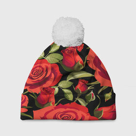 Шапка 3D c помпоном с принтом Великолепные розы в Санкт-Петербурге, 100% полиэстер | универсальный размер, печать по всей поверхности изделия | Тематика изображения на принте: flower | pattern | spring | букет | весна | паттерн | праздник | розы | цветочный | цветы