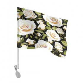 Флаг для автомобиля с принтом Белые розы в Санкт-Петербурге, 100% полиэстер | Размер: 30*21 см | flower | pattern | spring | букет | весна | паттерн | праздник | розы | цветочный | цветы