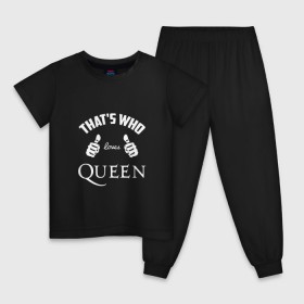 Детская пижама хлопок с принтом Вот кто любит Queen в Санкт-Петербурге, 100% хлопок |  брюки и футболка прямого кроя, без карманов, на брюках мягкая резинка на поясе и по низу штанин
 | loves | queen | quen | thats who | this girl | this guy | большие | брайан мэй | глэм | группа | квин | клас | класс | королева | куин | кулаки | ме | меркьюри | пальцы | поп | роджер тейлор | рок | руки | фредди | фреди | хард