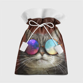 Подарочный 3D мешок с принтом котейки в Санкт-Петербурге, 100% полиэстер | Размер: 29*39 см | cat | взгляд | космос | кот | котик | очки