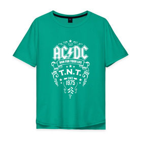 Мужская футболка хлопок Oversize с принтом AC/DC run for your life в Санкт-Петербурге, 100% хлопок | свободный крой, круглый ворот, “спинка” длиннее передней части | ac dc | acdc ас дс | асдс