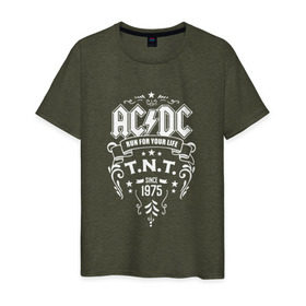 Мужская футболка хлопок с принтом AC/DC run for your life в Санкт-Петербурге, 100% хлопок | прямой крой, круглый вырез горловины, длина до линии бедер, слегка спущенное плечо. | Тематика изображения на принте: ac dc | acdc ас дс | асдс