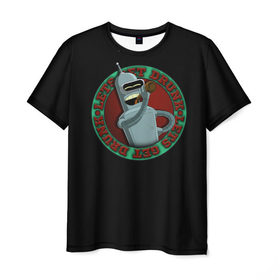Мужская футболка 3D с принтом Let`s Get Drunk в Санкт-Петербурге, 100% полиэфир | прямой крой, круглый вырез горловины, длина до линии бедер | bender rodriguez | fry | futurama | бендер | зойдберг | лила | родригез | фрай | футурама
