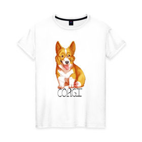Женская футболка хлопок с принтом Корги в Санкт-Петербурге, 100% хлопок | прямой крой, круглый вырез горловины, длина до линии бедер, слегка спущенное плечо | корги | собака