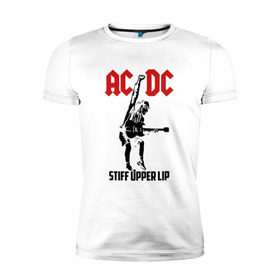 Мужская футболка премиум с принтом AC/DC stiff upper lip в Санкт-Петербурге, 92% хлопок, 8% лайкра | приталенный силуэт, круглый вырез ворота, длина до линии бедра, короткий рукав | ac dc | acdc | acdc ас дс | австралийская | ангус янг | асдс | блюз | группа | крис слэйд | метал | молния | музыка | музыканты | певцы | рок | рок н ролл | стиви янг | хард | хардрок | эксл роуз