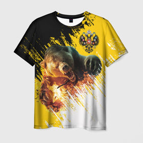 Мужская футболка 3D с принтом Имперский флаг и медведь в Санкт-Петербурге, 100% полиэфир | прямой крой, круглый вырез горловины, длина до линии бедер | Тематика изображения на принте: russian bear | герб | россия