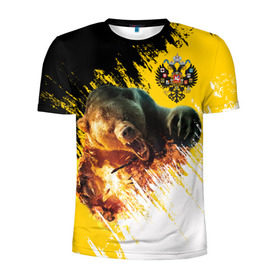 Мужская футболка 3D спортивная с принтом Имперский флаг и медведь в Санкт-Петербурге, 100% полиэстер с улучшенными характеристиками | приталенный силуэт, круглая горловина, широкие плечи, сужается к линии бедра | russian bear | герб | россия