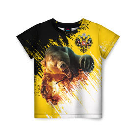 Детская футболка 3D с принтом Имперский флаг и медведь в Санкт-Петербурге, 100% гипоаллергенный полиэфир | прямой крой, круглый вырез горловины, длина до линии бедер, чуть спущенное плечо, ткань немного тянется | Тематика изображения на принте: russian bear | герб | россия