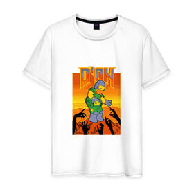 Мужская футболка хлопок с принтом Doom D`Oh в Санкт-Петербурге, 100% хлопок | прямой крой, круглый вырез горловины, длина до линии бедер, слегка спущенное плечо. | doh | doom | homer | simpsons | гомер | дум