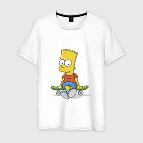 Мужская футболка хлопок с принтом Барт в Санкт-Петербурге, 100% хлопок | прямой крой, круглый вырез горловины, длина до линии бедер, слегка спущенное плечо. | bart | simpsons | skate | скейт