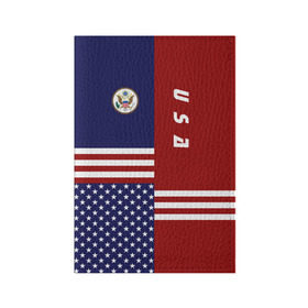 Обложка для паспорта матовая кожа с принтом USA (США) в Санкт-Петербурге, натуральная матовая кожа | размер 19,3 х 13,7 см; прозрачные пластиковые крепления | us | usa | америка | американец | американка | американцы | америки | герб | доллар | знак | надпись | патриот | полосы | символ | соединенные | страна | сша | флаг | флага | цвета | штаты