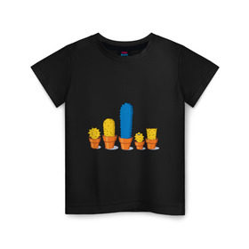 Детская футболка хлопок с принтом Симпсоны - кактусы в Санкт-Петербурге, 100% хлопок | круглый вырез горловины, полуприлегающий силуэт, длина до линии бедер | bart | homer | simpsons | барт | гомер | кактус | лиза | мардж | мэгги