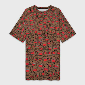 Платье-футболка 3D с принтом Толпа домо кунов в Санкт-Петербурге,  |  | domikun | domo | domo kun | jdm | домо | домо кун | домокун | дрифт | зубы | коричневый | мем | монстр | пасть | паттрен | япония | японский