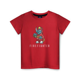 Детская футболка хлопок с принтом Пожарный в Санкт-Петербурге, 100% хлопок | круглый вырез горловины, полуприлегающий силуэт, длина до линии бедер | fire | firefighter | борец с огнем | для пожарных | носорог | огонь | пожар | пожарник | пожарный
