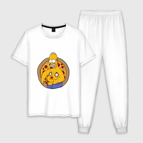Мужская пижама хлопок с принтом Гомер и пицца в Санкт-Петербурге, 100% хлопок | брюки и футболка прямого кроя, без карманов, на брюках мягкая резинка на поясе и по низу штанин
 | homer | simpsons | гомер