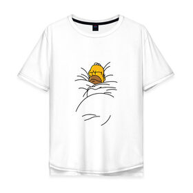 Мужская футболка хлопок Oversize с принтом Спящий Гомер в Санкт-Петербурге, 100% хлопок | свободный крой, круглый ворот, “спинка” длиннее передней части | Тематика изображения на принте: homer | simpsons | гомер | симпсоны