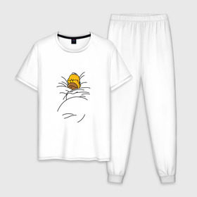 Мужская пижама хлопок с принтом Спящий Гомер в Санкт-Петербурге, 100% хлопок | брюки и футболка прямого кроя, без карманов, на брюках мягкая резинка на поясе и по низу штанин
 | Тематика изображения на принте: homer | simpsons | гомер | симпсоны