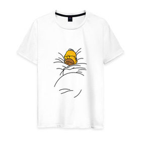 Мужская футболка хлопок с принтом Спящий Гомер в Санкт-Петербурге, 100% хлопок | прямой крой, круглый вырез горловины, длина до линии бедер, слегка спущенное плечо. | homer | simpsons | гомер | симпсоны