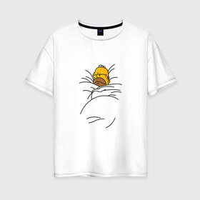 Женская футболка хлопок Oversize с принтом Спящий Гомер в Санкт-Петербурге, 100% хлопок | свободный крой, круглый ворот, спущенный рукав, длина до линии бедер
 | Тематика изображения на принте: homer | simpsons | гомер | симпсоны
