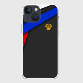 Чехол для iPhone 13 mini с принтом RUSSIA SPORT в Санкт-Петербурге,  |  | russia | sport | белый | герб | двуглавый орел | красный | патриот | россия | синий | спорт | спортивные | триколор | униформа