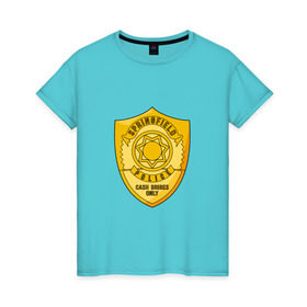 Женская футболка хлопок с принтом Полиция Спрингфилда в Санкт-Петербурге, 100% хлопок | прямой крой, круглый вырез горловины, длина до линии бедер, слегка спущенное плечо | police | simpsons | springfield