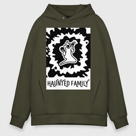 Мужское худи Oversize хлопок с принтом Haunted Family в Санкт-Петербурге, френч-терри — 70% хлопок, 30% полиэстер. Мягкий теплый начес внутри —100% хлопок | боковые карманы, эластичные манжеты и нижняя кромка, капюшон на магнитной кнопке | Тематика изображения на принте: 