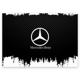 Поздравительная открытка с принтом Mercedes-Benz в Санкт-Петербурге, 100% бумага | плотность бумаги 280 г/м2, матовая, на обратной стороне линовка и место для марки
 | auto | automobile | car | machine | mercedes | motor | motor car | sport car | автомашина | бренд | легковой автомобиль | марка | спортивный автомобиль | тачка