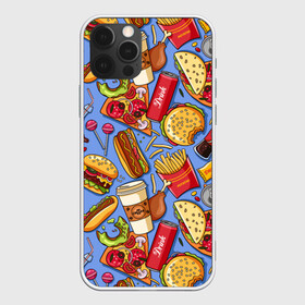 Чехол для iPhone 12 Pro с принтом Fastfood в Санкт-Петербурге, силикон | область печати: задняя сторона чехла, без боковых панелей | chicken | coffee | cola | drink | dunts | eat | fastfood | frenchfires | hotdog | lollypop | pizza | sweets | бургер | еда | кола | кофе | лимонад | напитки | пицца | пончик | фастфуд | хотдог