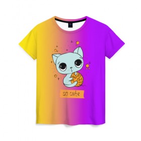 Женская футболка 3D с принтом Милый котёнок в Санкт-Петербурге, 100% полиэфир ( синтетическое хлопкоподобное полотно) | прямой крой, круглый вырез горловины, длина до линии бедер | cat | взгляд | кот | кот хипстер | котёнок | котятки | котятушки | кошечки | кошка | мордочка