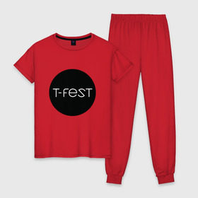 Женская пижама хлопок с принтом T-Fest_13 в Санкт-Петербурге, 100% хлопок | брюки и футболка прямого кроя, без карманов, на брюках мягкая резинка на поясе и по низу штанин | t fest | tfest | незборецкий | т фест | тифест