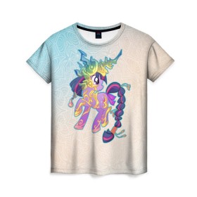 Женская футболка 3D с принтом My Little Pony в Санкт-Петербурге, 100% полиэфир ( синтетическое хлопкоподобное полотно) | прямой крой, круглый вырез горловины, длина до линии бедер | комедия | маленький | мой | музыка | мультфильм | мюзикл | пони | приключения | сказка | фэнтези