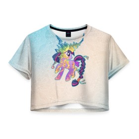 Женская футболка 3D укороченная с принтом My Little Pony в Санкт-Петербурге, 100% полиэстер | круглая горловина, длина футболки до линии талии, рукава с отворотами | комедия | маленький | мой | музыка | мультфильм | мюзикл | пони | приключения | сказка | фэнтези