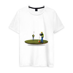 Мужская футболка хлопок с принтом Геодезия в поле в Санкт-Петербурге, 100% хлопок | прямой крой, круглый вырез горловины, длина до линии бедер, слегка спущенное плечо. | геодезист | геодезия | строители | строительство