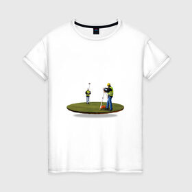 Женская футболка хлопок с принтом Геодезия в поле в Санкт-Петербурге, 100% хлопок | прямой крой, круглый вырез горловины, длина до линии бедер, слегка спущенное плечо | геодезист | геодезия | строители | строительство