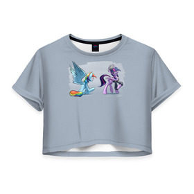 Женская футболка 3D укороченная с принтом My Little Pony в Санкт-Петербурге, 100% полиэстер | круглая горловина, длина футболки до линии талии, рукава с отворотами | 