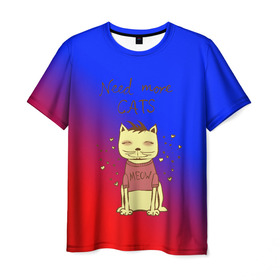 Мужская футболка 3D с принтом Нужен еще котик в Санкт-Петербурге, 100% полиэфир | прямой крой, круглый вырез горловины, длина до линии бедер | cat | взгляд | кот | кот хипстер | котёнок | котятки | котятушки | кошечки | кошка | мордочка