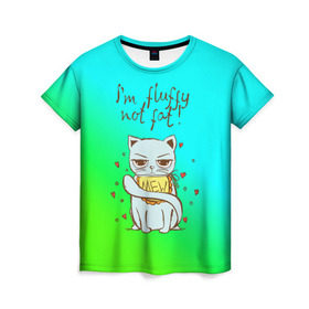 Женская футболка 3D с принтом Я пушистый,не толстый! в Санкт-Петербурге, 100% полиэфир ( синтетическое хлопкоподобное полотно) | прямой крой, круглый вырез горловины, длина до линии бедер | cat | взгляд | кот | кот хипстер | котёнок | котятки | котятушки | кошечки | кошка | мордочка