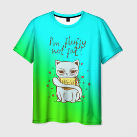 Мужская футболка 3D с принтом Я пушистый,не толстый! в Санкт-Петербурге, 100% полиэфир | прямой крой, круглый вырез горловины, длина до линии бедер | cat | взгляд | кот | кот хипстер | котёнок | котятки | котятушки | кошечки | кошка | мордочка
