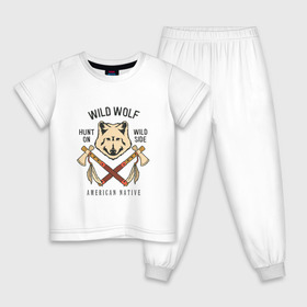 Детская пижама хлопок с принтом Дикий Волк в Санкт-Петербурге, 100% хлопок |  брюки и футболка прямого кроя, без карманов, на брюках мягкая резинка на поясе и по низу штанин
 | 