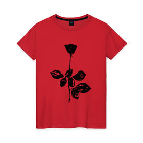 Женская футболка хлопок с принтом Depeche Mode черная роза в Санкт-Петербурге, 100% хлопок | прямой крой, круглый вырез горловины, длина до линии бедер, слегка спущенное плечо | depeche mode | вестник моды | депеш мод | депешмод | дэйв гаан | мартин гор | роза | энди флетчер