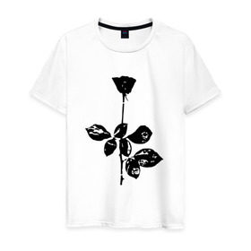 Мужская футболка хлопок с принтом Depeche Mode черная роза в Санкт-Петербурге, 100% хлопок | прямой крой, круглый вырез горловины, длина до линии бедер, слегка спущенное плечо. | depeche mode | вестник моды | депеш мод | депешмод | дэйв гаан | мартин гор | роза | энди флетчер