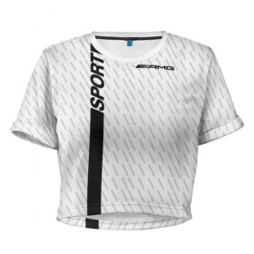 Женская футболка Cropp-top с принтом AMG SPORT в Санкт-Петербурге, 100% полиэстер | круглая горловина, длина футболки до линии талии, рукава с отворотами | 