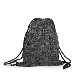 Рюкзак-мешок 3D с принтом Паутина в Санкт-Петербурге, 100% полиэстер | плотность ткани — 200 г/м2, размер — 35 х 45 см; лямки — толстые шнурки, застежка на шнуровке, без карманов и подкладки | белый | паттрен | паутинка | узор | хеллоуин | черный