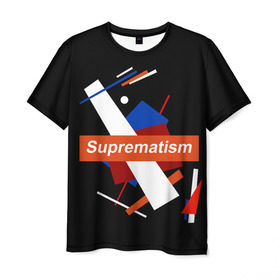 Мужская футболка 3D с принтом Супрематизм блэк в Санкт-Петербурге, 100% полиэфир | прямой крой, круглый вырез горловины, длина до линии бедер | Тематика изображения на принте: арт | искусство | супрематизм