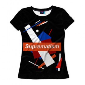 Женская футболка 3D с принтом Супрематизм блэк в Санкт-Петербурге, 100% полиэфир ( синтетическое хлопкоподобное полотно) | прямой крой, круглый вырез горловины, длина до линии бедер | арт | искусство | супрематизм