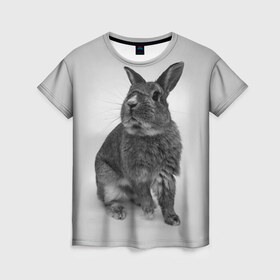 Женская футболка 3D с принтом Кролик в Санкт-Петербурге, 100% полиэфир ( синтетическое хлопкоподобное полотно) | прямой крой, круглый вырез горловины, длина до линии бедер | заяц | кролик