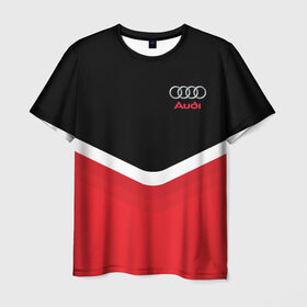 Мужская футболка 3D с принтом Audi Black & Red в Санкт-Петербурге, 100% полиэфир | прямой крой, круглый вырез горловины, длина до линии бедер | audi | ауди | кольца | красный | машина | черный